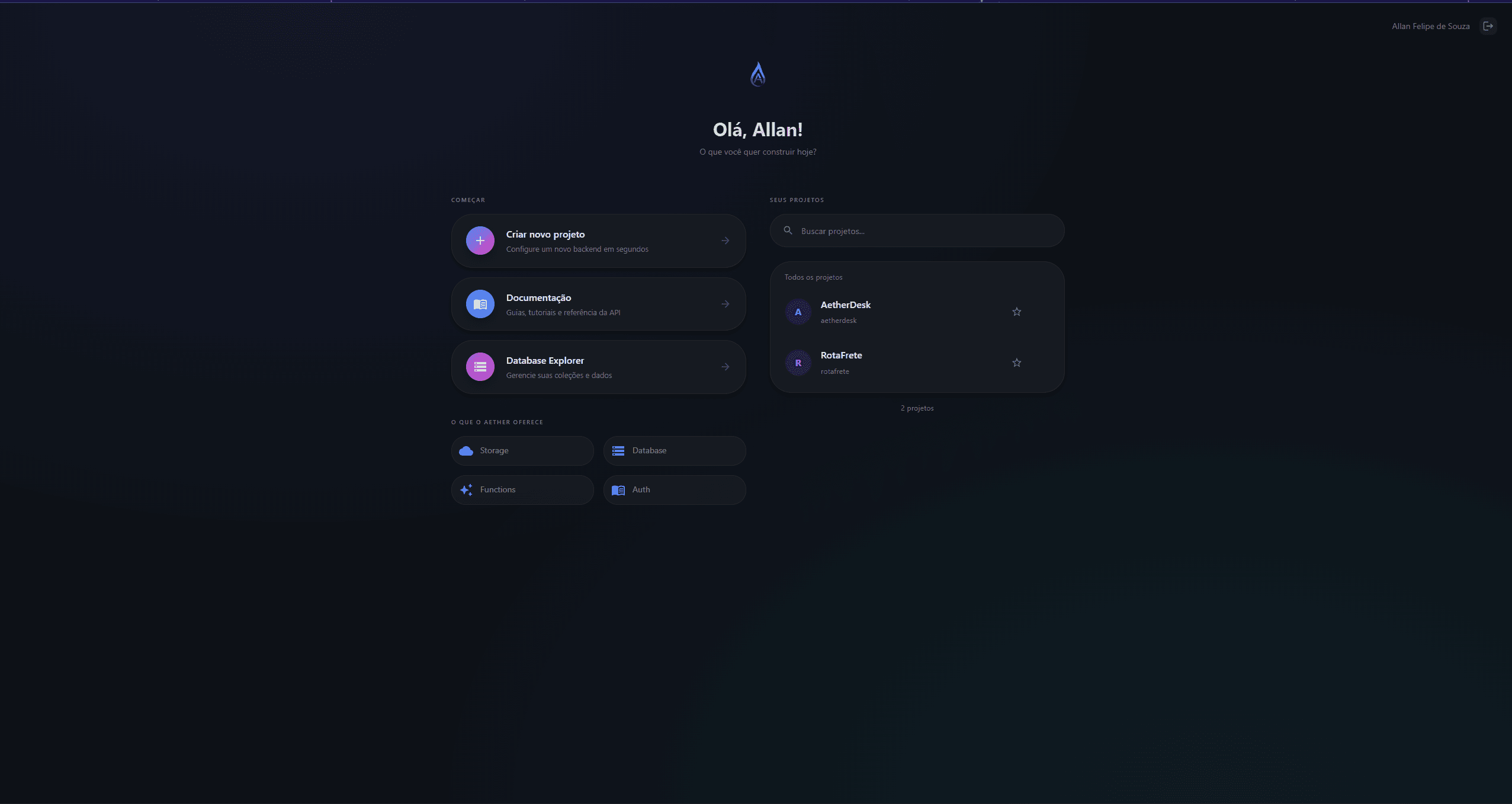 Aether Platform - Tela 1